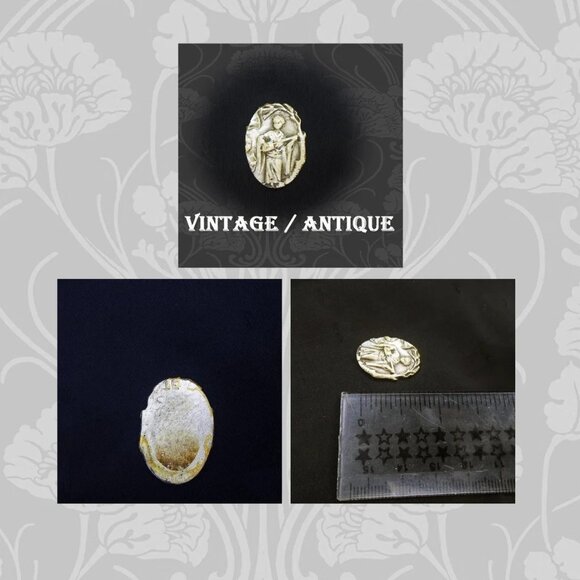 Rare Vintage Cabochons, Mirror & Matte Glass Decal Cab, Asian Metal, Art Nouveau - Picture 2 of 14